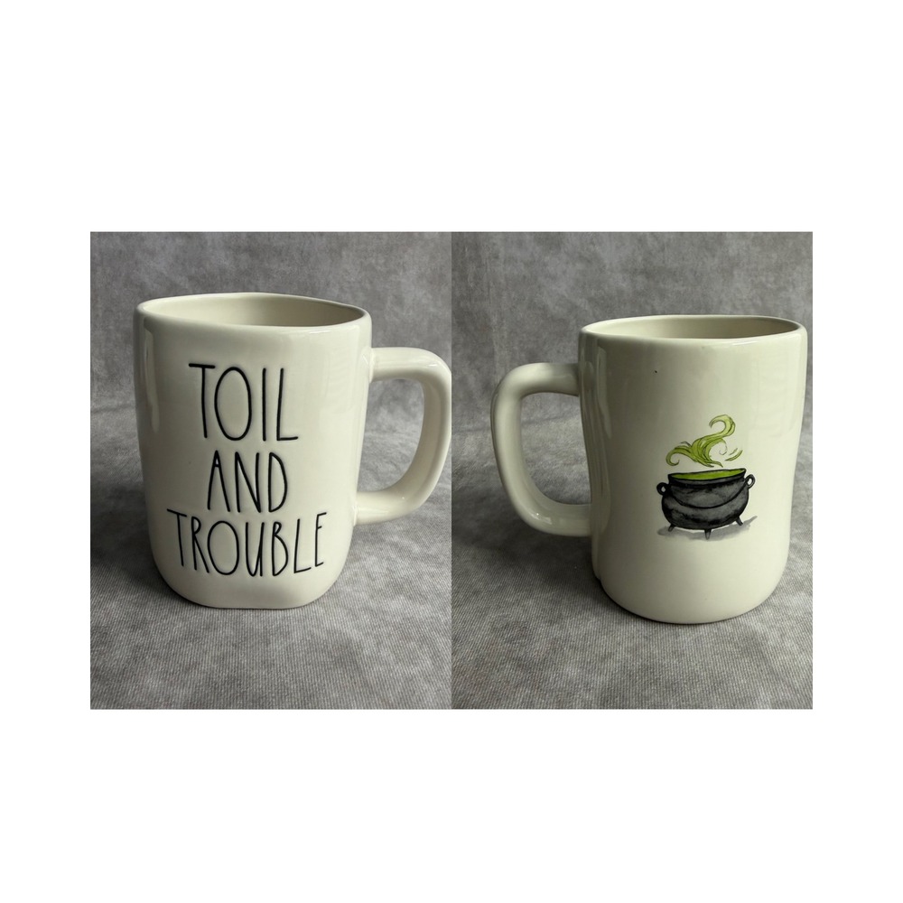 Rae Dunn Mug Ivory Toil And Trouble Halloween Theme‎ Mug 16oz Ceramic Minimalist